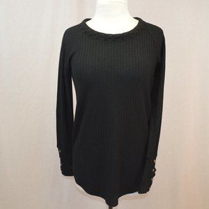 Chaser black waffle knit thermal top with lace